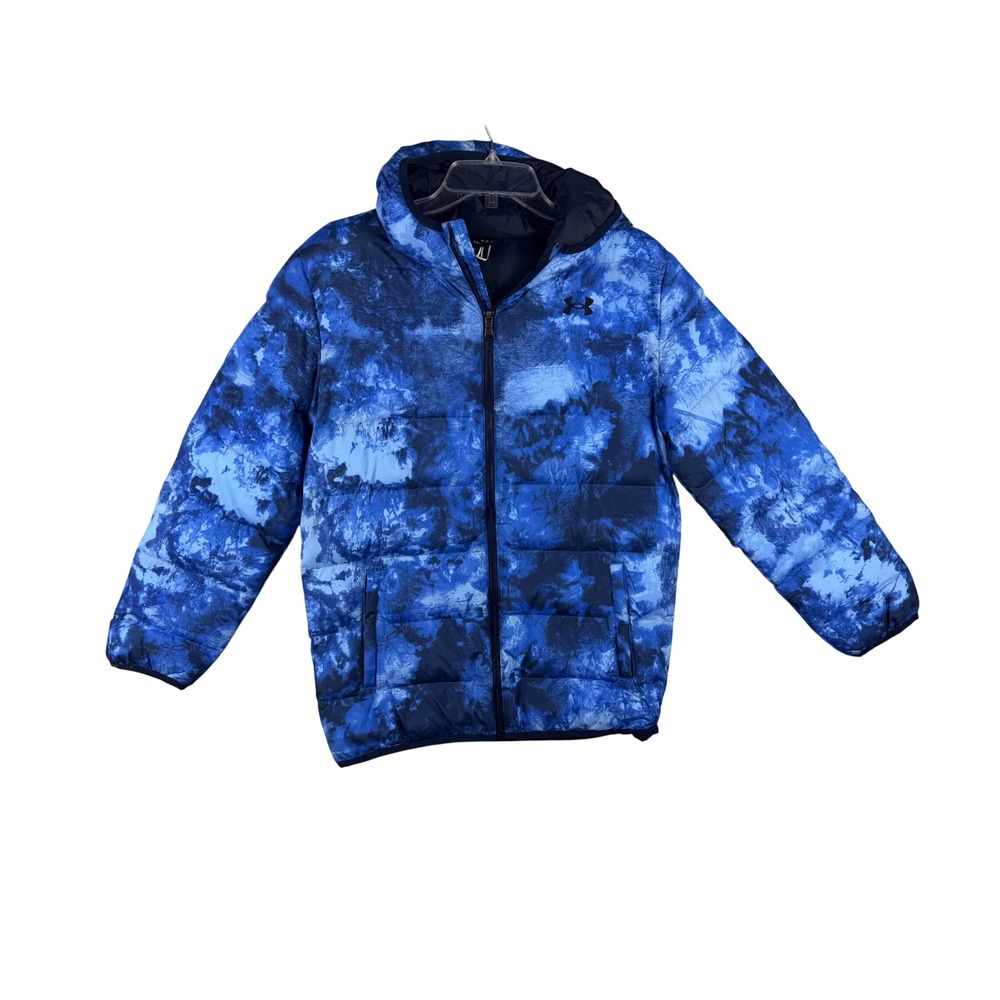 Under Armour Kids Blue Tie Dye Puffer Jacket Hooded Quilted Coat Youth XL